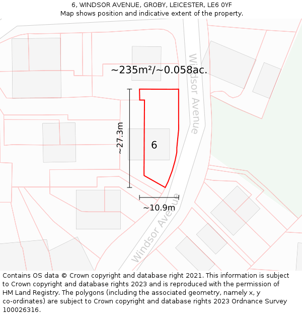 6, WINDSOR AVENUE, GROBY, LEICESTER, LE6 0YF: Plot and title map