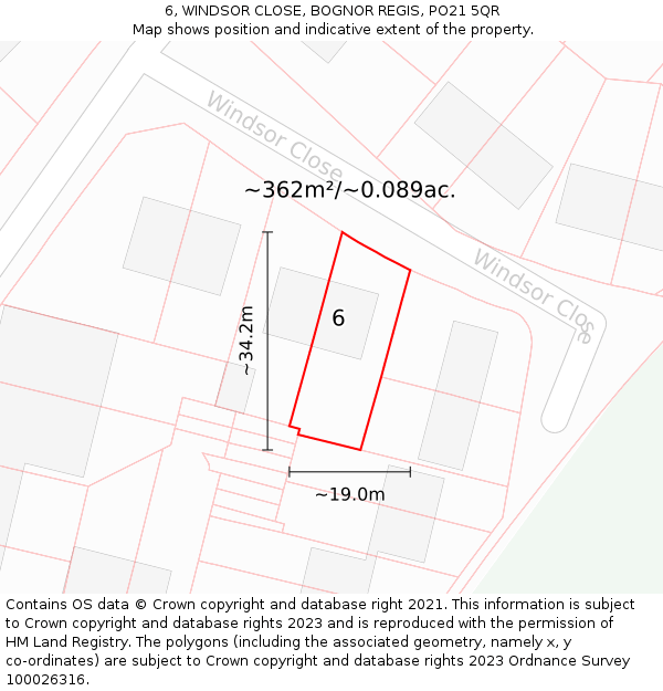 6, WINDSOR CLOSE, BOGNOR REGIS, PO21 5QR: Plot and title map