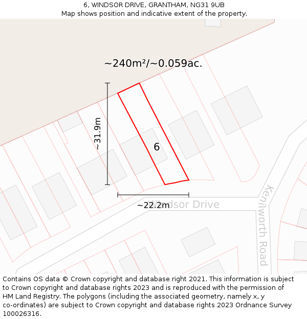 6, WINDSOR DRIVE, GRANTHAM, NG31 9UB: Plot and title map