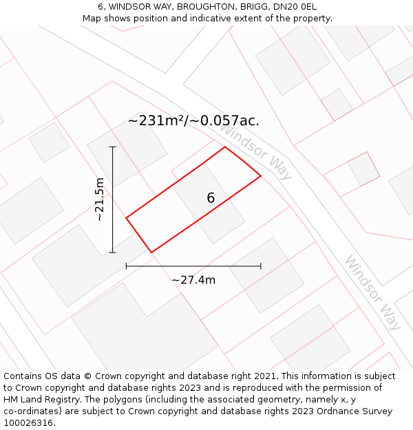 6, WINDSOR WAY, BROUGHTON, BRIGG, DN20 0EL: Plot and title map