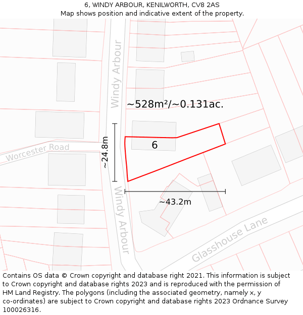 6, WINDY ARBOUR, KENILWORTH, CV8 2AS: Plot and title map