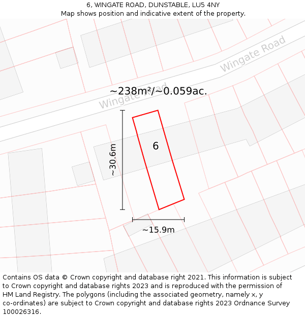 6, WINGATE ROAD, DUNSTABLE, LU5 4NY: Plot and title map