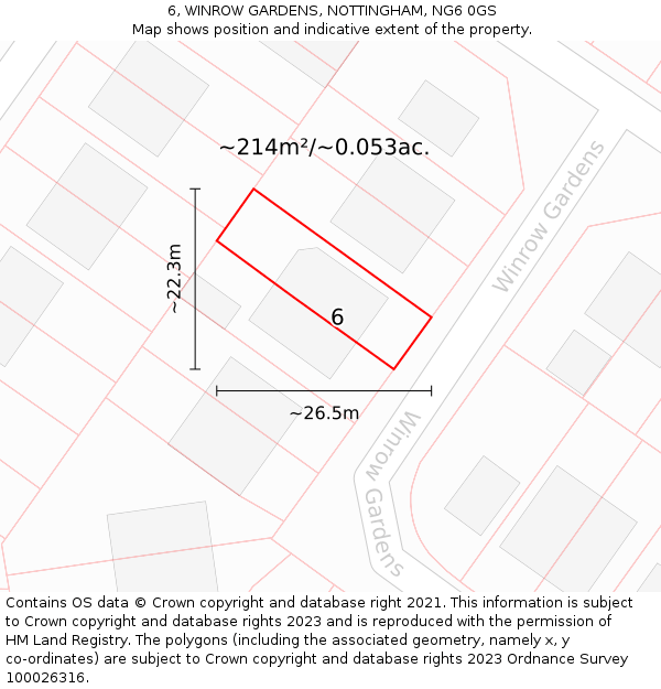 6, WINROW GARDENS, NOTTINGHAM, NG6 0GS: Plot and title map