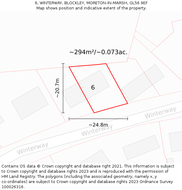 6, WINTERWAY, BLOCKLEY, MORETON-IN-MARSH, GL56 9EF: Plot and title map