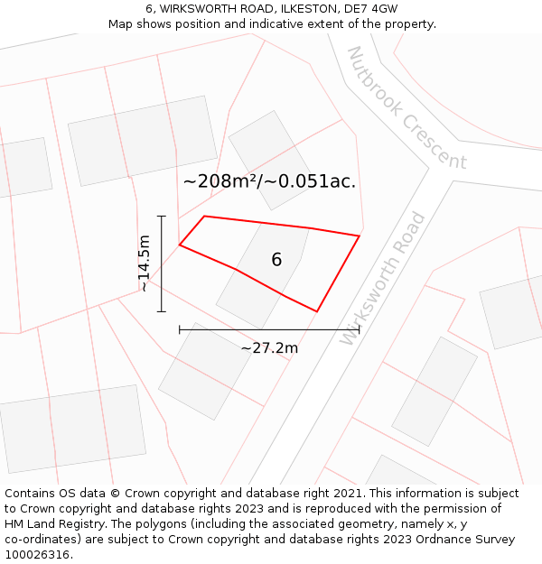 6, WIRKSWORTH ROAD, ILKESTON, DE7 4GW: Plot and title map