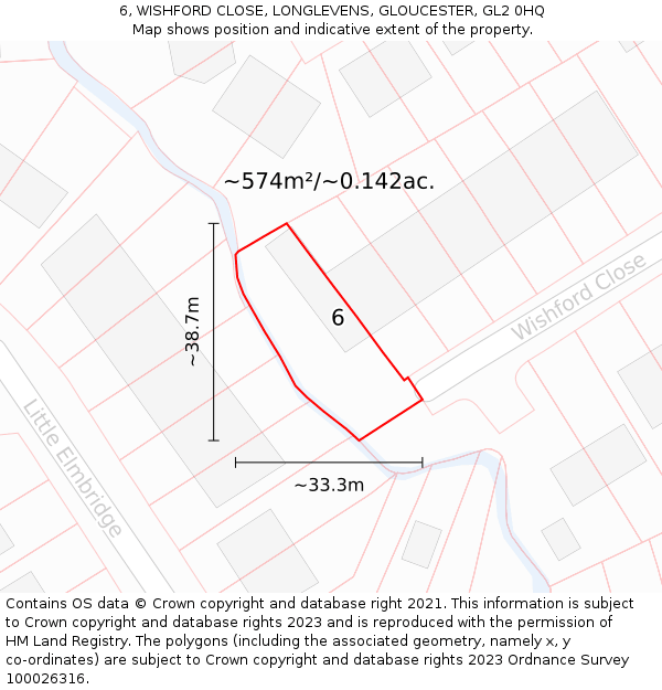 6, WISHFORD CLOSE, LONGLEVENS, GLOUCESTER, GL2 0HQ: Plot and title map