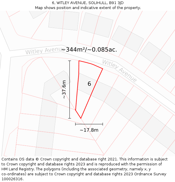 6, WITLEY AVENUE, SOLIHULL, B91 3JD: Plot and title map