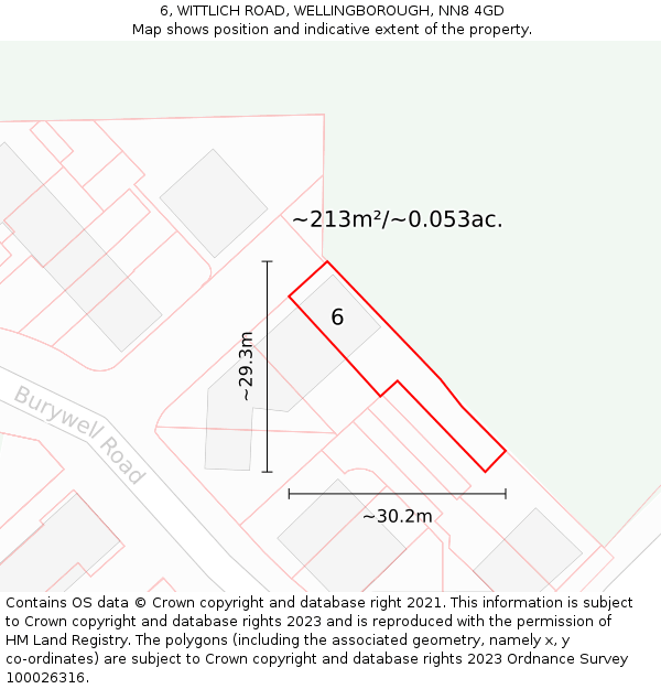 6, WITTLICH ROAD, WELLINGBOROUGH, NN8 4GD: Plot and title map