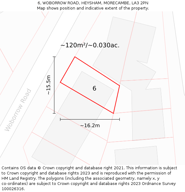 6, WOBORROW ROAD, HEYSHAM, MORECAMBE, LA3 2PN: Plot and title map