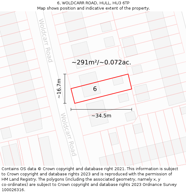 6, WOLDCARR ROAD, HULL, HU3 6TP: Plot and title map