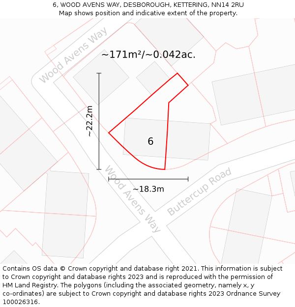 6, WOOD AVENS WAY, DESBOROUGH, KETTERING, NN14 2RU: Plot and title map