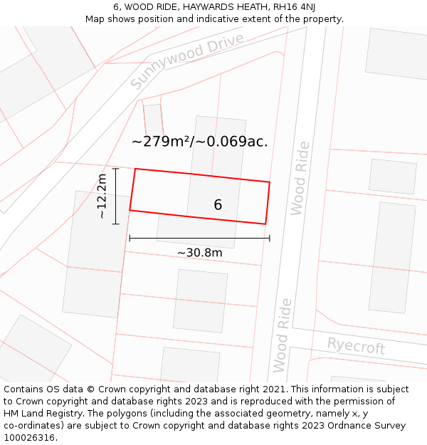 6, WOOD RIDE, HAYWARDS HEATH, RH16 4NJ: Plot and title map