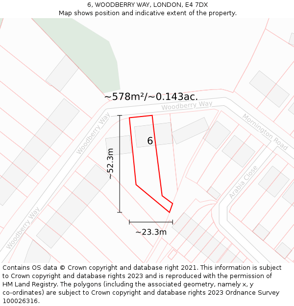 6, WOODBERRY WAY, LONDON, E4 7DX: Plot and title map