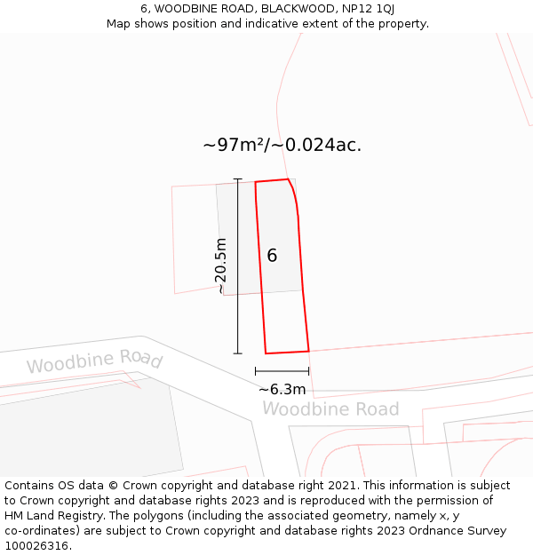 6, WOODBINE ROAD, BLACKWOOD, NP12 1QJ: Plot and title map