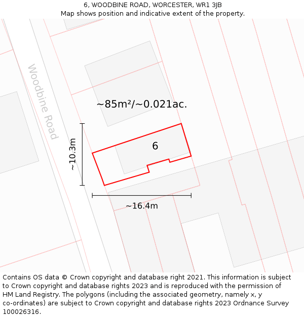 6, WOODBINE ROAD, WORCESTER, WR1 3JB: Plot and title map