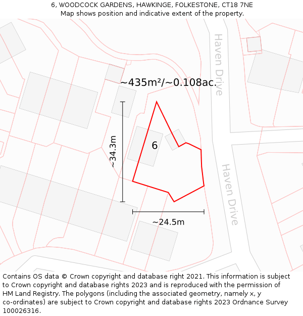 6, WOODCOCK GARDENS, HAWKINGE, FOLKESTONE, CT18 7NE: Plot and title map