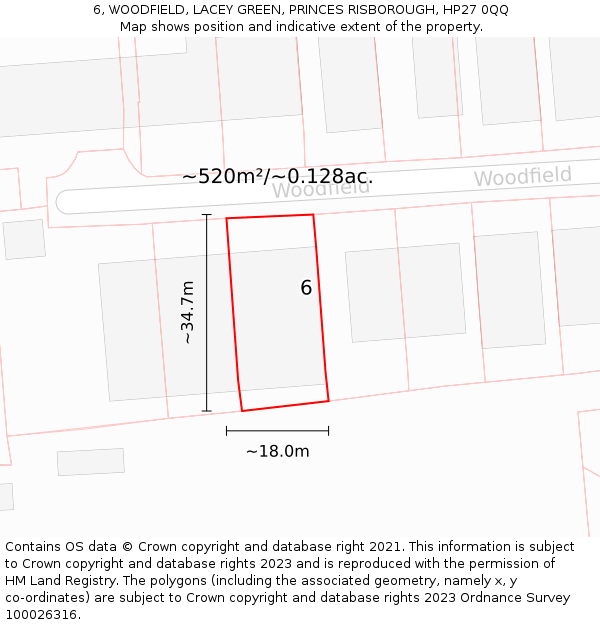 6, WOODFIELD, LACEY GREEN, PRINCES RISBOROUGH, HP27 0QQ: Plot and title map