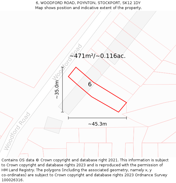 6, WOODFORD ROAD, POYNTON, STOCKPORT, SK12 1DY: Plot and title map