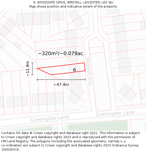 6, WOODGATE DRIVE, BIRSTALL, LEICESTER, LE4 3JU: Plot and title map