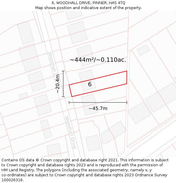 6, WOODHALL DRIVE, PINNER, HA5 4TQ: Plot and title map