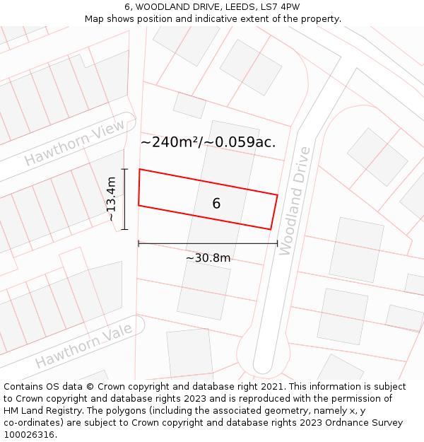 6, WOODLAND DRIVE, LEEDS, LS7 4PW: Plot and title map