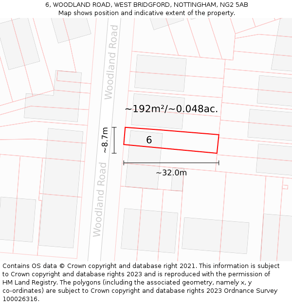 6, WOODLAND ROAD, WEST BRIDGFORD, NOTTINGHAM, NG2 5AB: Plot and title map