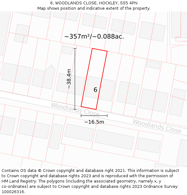 6, WOODLANDS CLOSE, HOCKLEY, SS5 4PN: Plot and title map