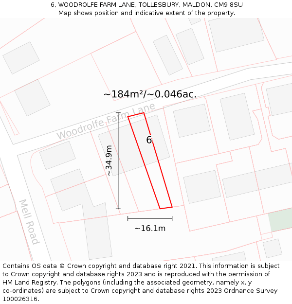 6, WOODROLFE FARM LANE, TOLLESBURY, MALDON, CM9 8SU: Plot and title map