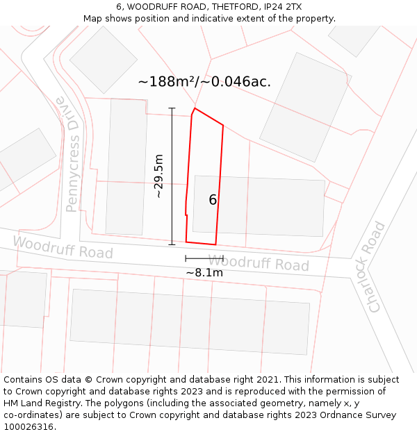 6, WOODRUFF ROAD, THETFORD, IP24 2TX: Plot and title map