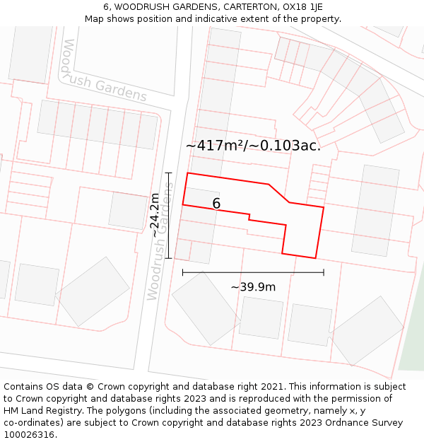 6, WOODRUSH GARDENS, CARTERTON, OX18 1JE: Plot and title map