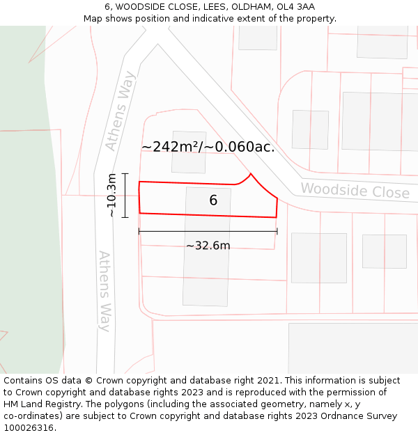 6, WOODSIDE CLOSE, LEES, OLDHAM, OL4 3AA: Plot and title map