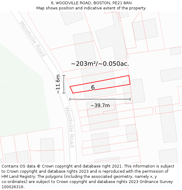 6, WOODVILLE ROAD, BOSTON, PE21 8AN: Plot and title map