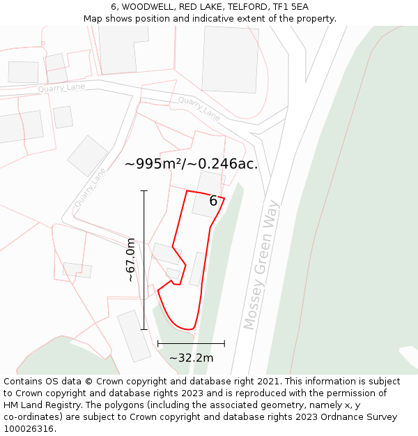 6, WOODWELL, RED LAKE, TELFORD, TF1 5EA: Plot and title map