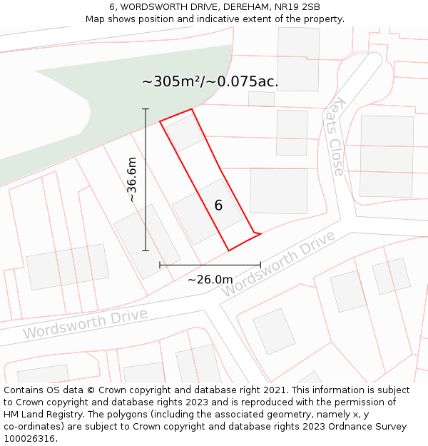 6, WORDSWORTH DRIVE, DEREHAM, NR19 2SB: Plot and title map