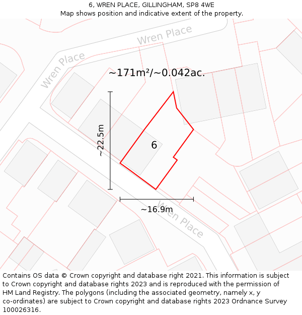 6, WREN PLACE, GILLINGHAM, SP8 4WE: Plot and title map