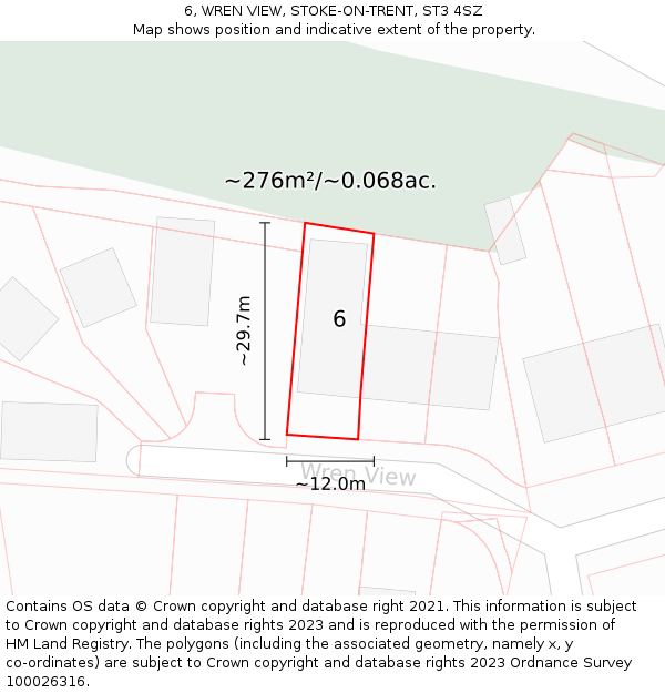 6, WREN VIEW, STOKE-ON-TRENT, ST3 4SZ: Plot and title map