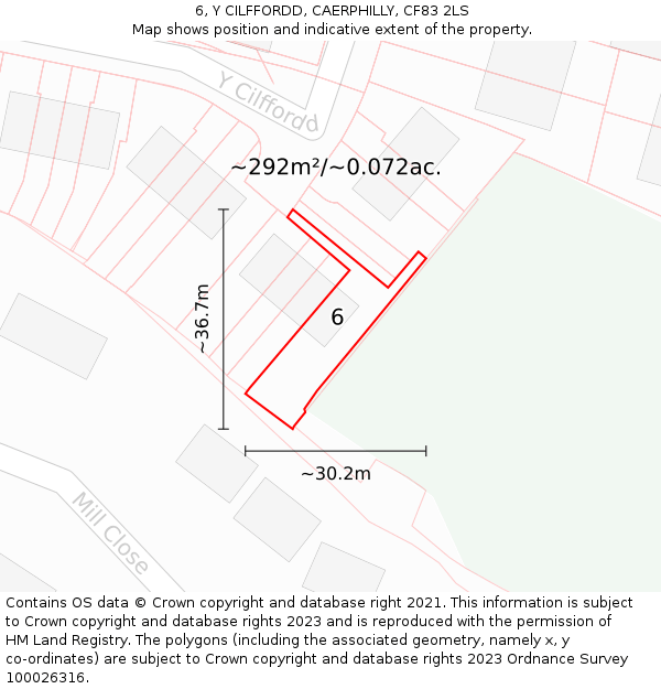 6, Y CILFFORDD, CAERPHILLY, CF83 2LS: Plot and title map