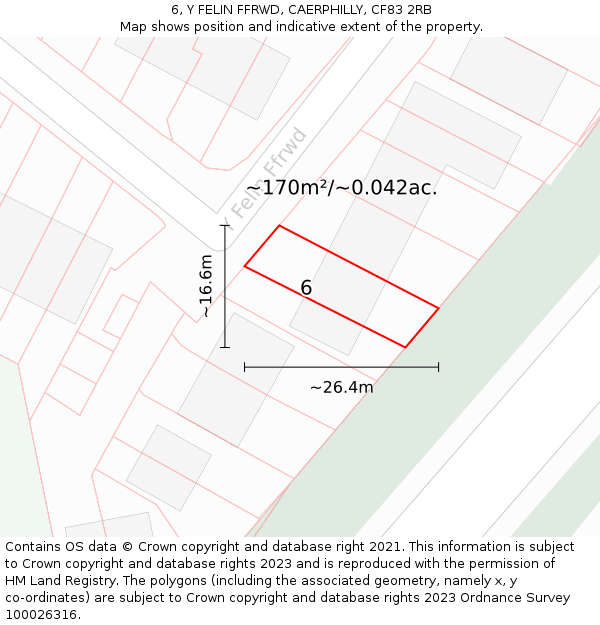 6, Y FELIN FFRWD, CAERPHILLY, CF83 2RB: Plot and title map