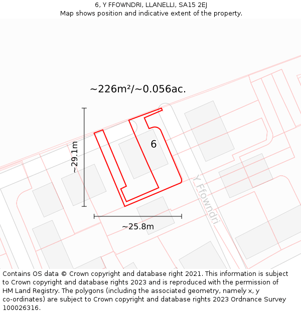 6, Y FFOWNDRI, LLANELLI, SA15 2EJ: Plot and title map