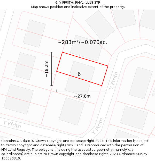 6, Y FFRITH, RHYL, LL18 3TR: Plot and title map