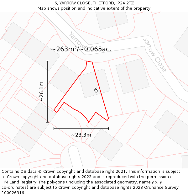 6, YARROW CLOSE, THETFORD, IP24 2TZ: Plot and title map