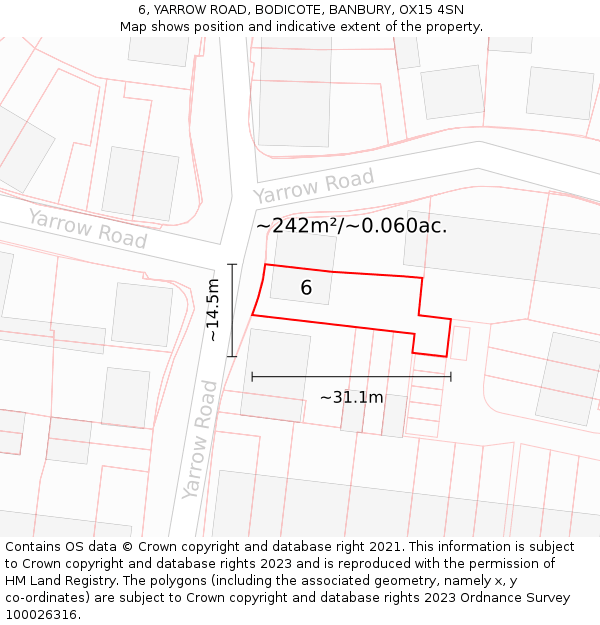6, YARROW ROAD, BODICOTE, BANBURY, OX15 4SN: Plot and title map