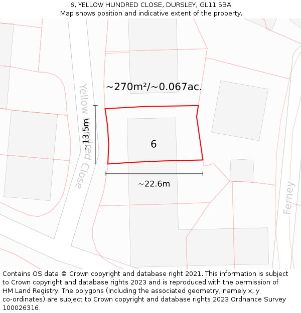 6, YELLOW HUNDRED CLOSE, DURSLEY, GL11 5BA: Plot and title map