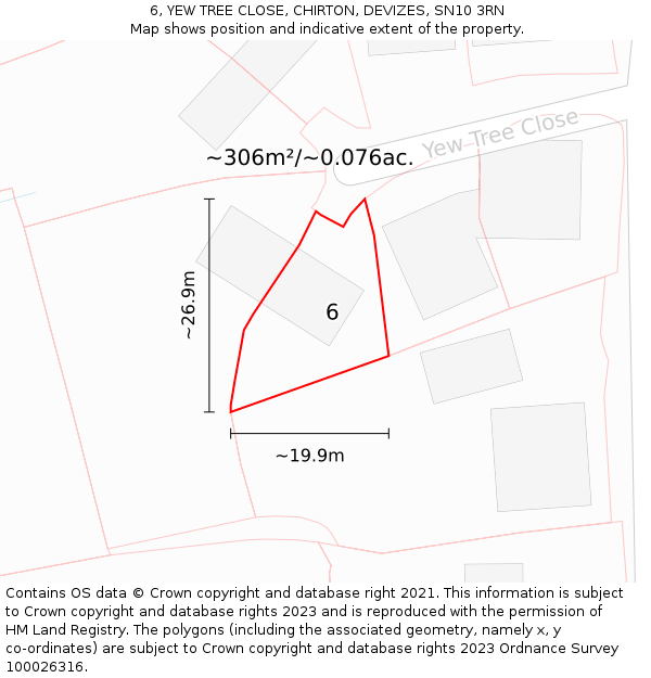 6, YEW TREE CLOSE, CHIRTON, DEVIZES, SN10 3RN: Plot and title map