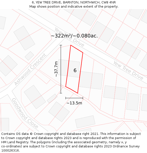 6, YEW TREE DRIVE, BARNTON, NORTHWICH, CW8 4NR: Plot and title map
