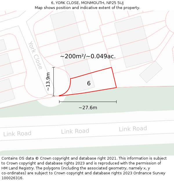 6, YORK CLOSE, MONMOUTH, NP25 5UJ: Plot and title map