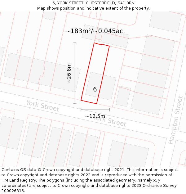 6, YORK STREET, CHESTERFIELD, S41 0PN: Plot and title map