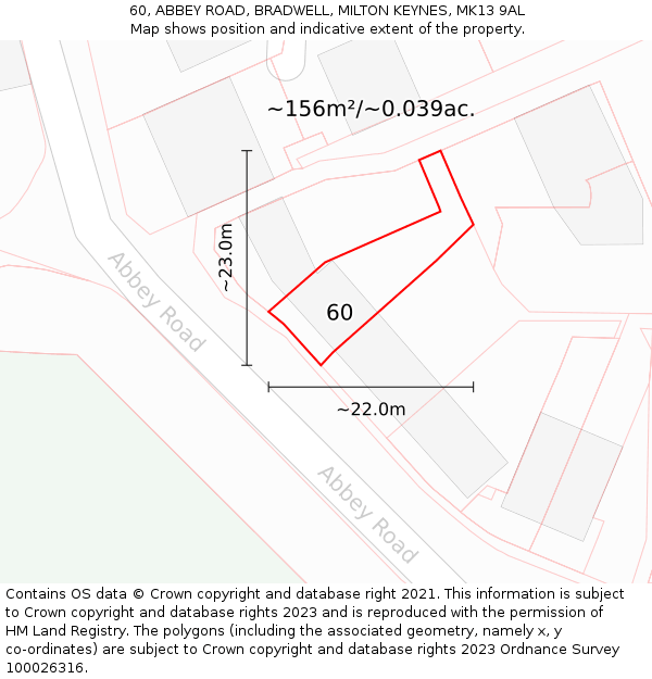 60, ABBEY ROAD, BRADWELL, MILTON KEYNES, MK13 9AL: Plot and title map