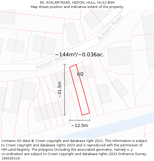 60, ACKLAM ROAD, HEDON, HULL, HU12 8NA: Plot and title map