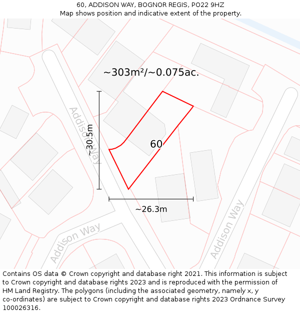 60, ADDISON WAY, BOGNOR REGIS, PO22 9HZ: Plot and title map